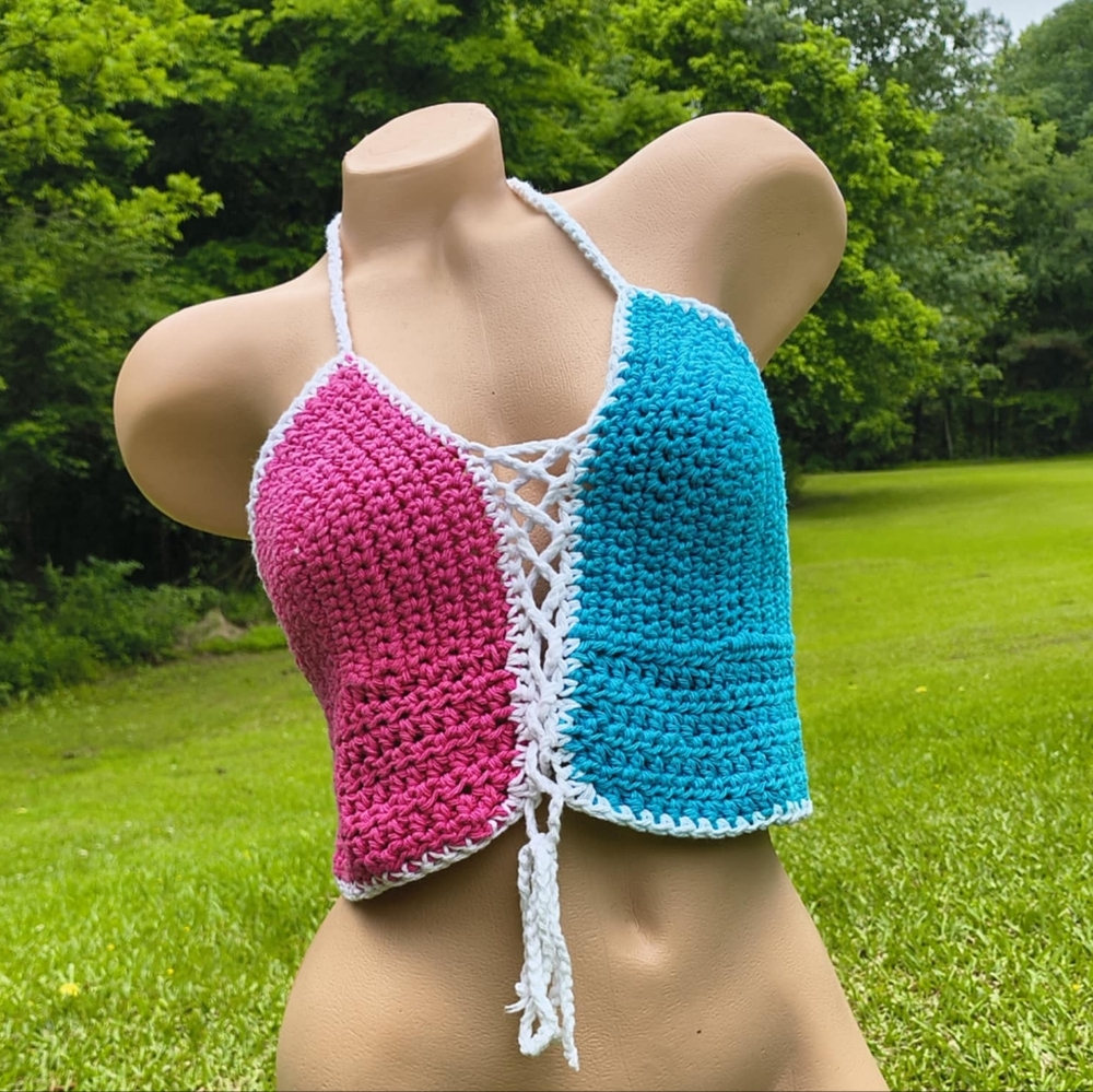 Cotton Candy Crochet Halter Top